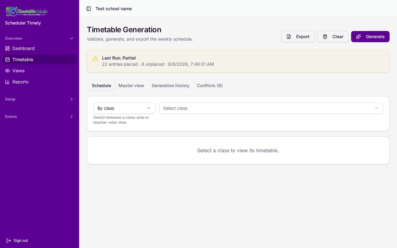 Generated weekly timetable